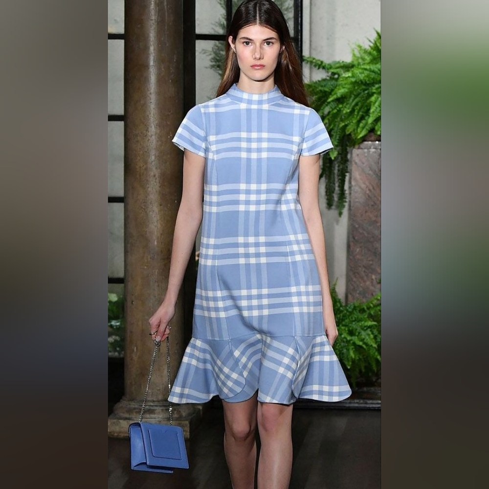 $2,499 NEW WOOL WHITE BABY BLUE PLAID DRESS 6 M